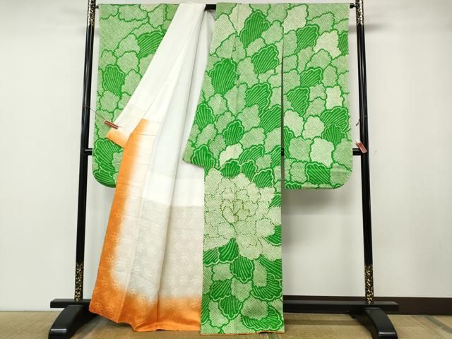 平和屋着物●豪華振袖　総絞り　駒刺繍　舞花文　正絹　逸品　CABN4915ut