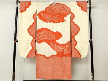 平和屋着物●振袖用長襦袢　無双仕立て　総絞り　飛鶴松文　正絹　逸品　CABN4917ut