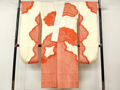 平和屋着物●振袖用長襦袢　無双仕立て　総絞り　飛鶴松文　正絹　逸品　CABN4917ut