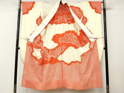 平和屋着物●振袖用長襦袢　無双仕立て　総絞り　飛鶴松文　正絹　逸品　CABN4917ut