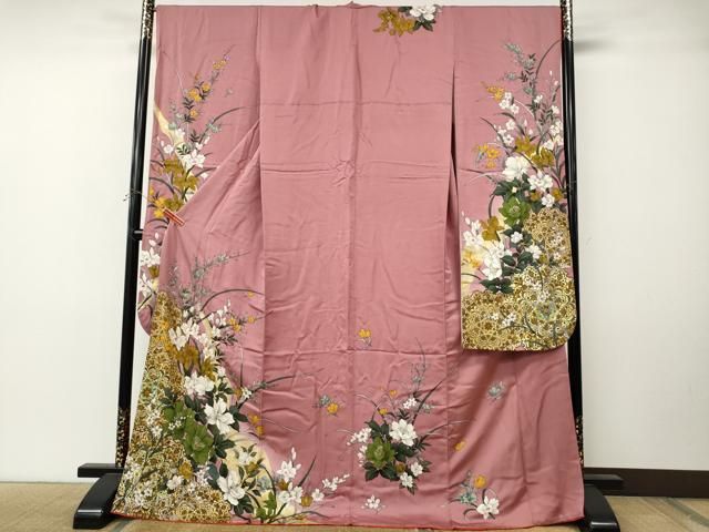 平和屋着物●女優・後藤久美子ブランド　振袖　草花文　金彩　正絹　逸品　CABN4918ut
