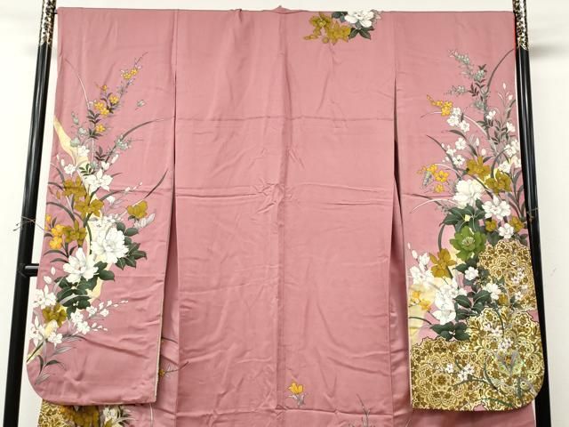 平和屋着物●女優・後藤久美子ブランド　振袖　草花文　金彩　正絹　逸品　CABN4918ut