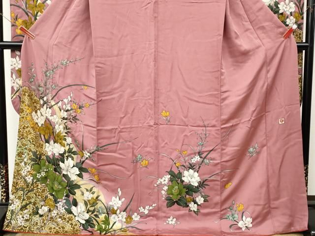 平和屋着物●女優・後藤久美子ブランド　振袖　草花文　金彩　正絹　逸品　CABN4918ut