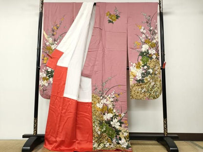 平和屋着物●女優・後藤久美子ブランド　振袖　草花文　金彩　正絹　逸品　CABN4918ut