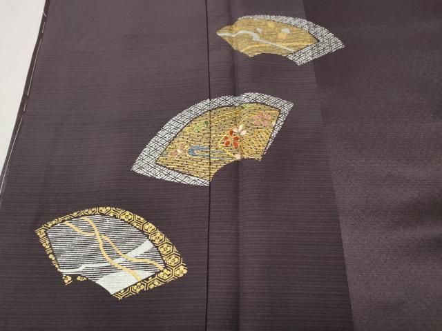 平和屋着物●訪問着　駒刺繍　櫛　簪　地紙花文　金銀彩　正絹　逸品　CABN4935ut