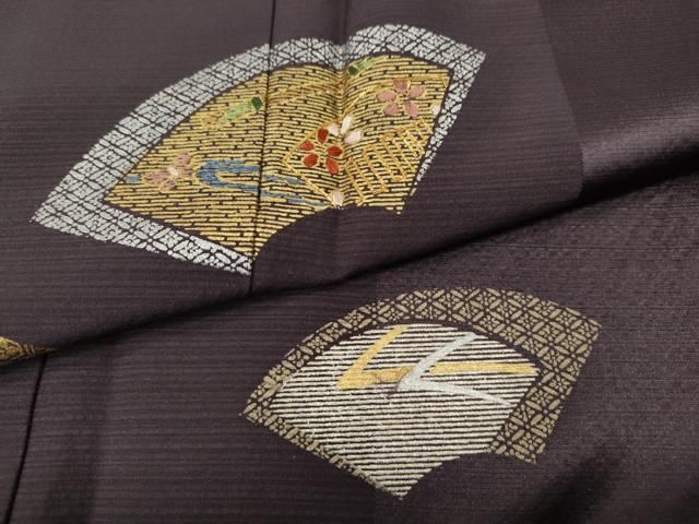 平和屋着物●訪問着　駒刺繍　櫛　簪　地紙花文　金銀彩　正絹　逸品　CABN4935ut
