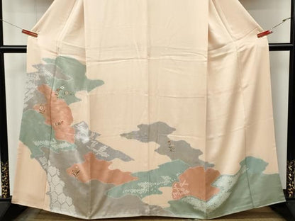平和屋着物●訪問着　絞り　刺繍　エ霞草花文　金彩　正絹　逸品　CABN4936ut