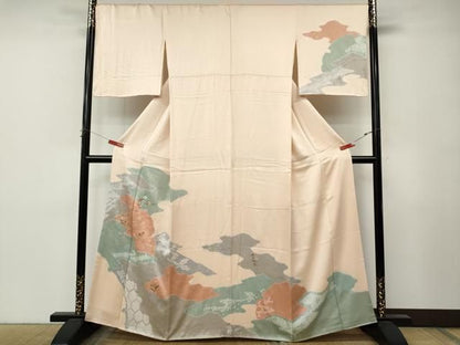 平和屋着物●訪問着　絞り　刺繍　エ霞草花文　金彩　正絹　逸品　CABN4936ut