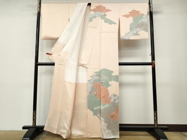平和屋着物●訪問着　絞り　刺繍　エ霞草花文　金彩　正絹　逸品　CABN4936ut