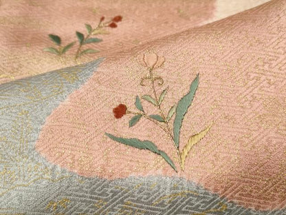 平和屋着物●訪問着　絞り　刺繍　エ霞草花文　金彩　正絹　逸品　CABN4936ut