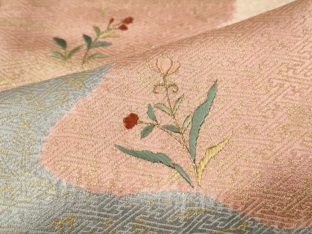 平和屋着物●訪問着　絞り　刺繍　エ霞草花文　金彩　正絹　逸品　CABN4936ut