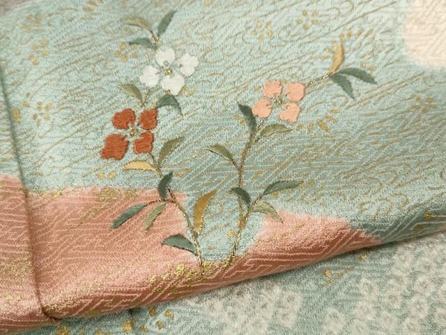 平和屋着物●訪問着　絞り　刺繍　エ霞草花文　金彩　正絹　逸品　CABN4936ut