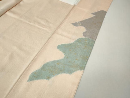 平和屋着物●訪問着　絞り　刺繍　エ霞草花文　金彩　正絹　逸品　CABN4936ut