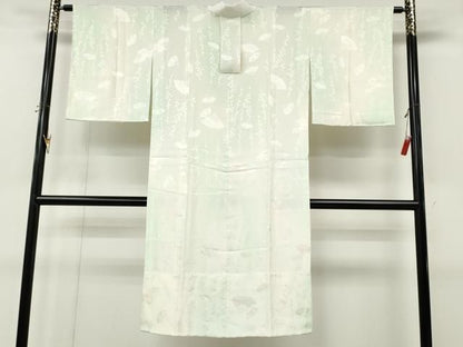 平和屋着物●長襦袢　無双仕立て　扇面草花地紋　暈し染め　半衿刺繍　正絹　逸品　CABN4945ut