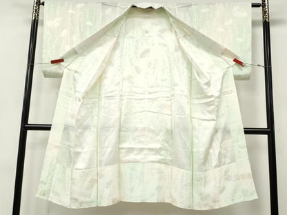 平和屋着物●長襦袢　無双仕立て　扇面草花地紋　暈し染め　半衿刺繍　正絹　逸品　CABN4945ut