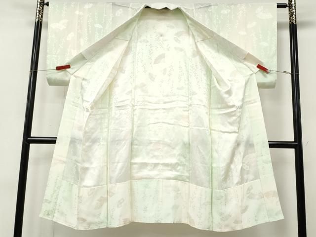 平和屋着物●長襦袢　無双仕立て　扇面草花地紋　暈し染め　半衿刺繍　正絹　逸品　CABN4945ut