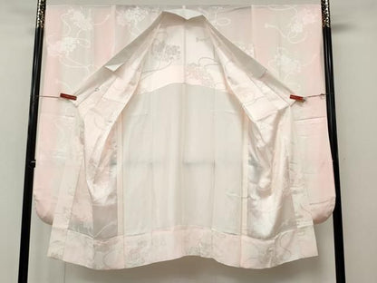 平和屋着物●豪華振袖・長襦袢セット　駒刺繍　枝桜文　暈し染め　銀通し地　鈴乃屋扱い　正絹　逸品　CABN4954ut