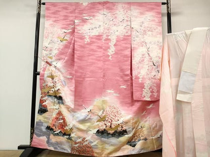 平和屋着物●豪華振袖・長襦袢セット　駒刺繍　立波飛鶴草花文　暈し染め　金銀彩　正絹　逸品　CABN4955ut
