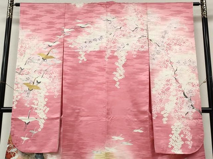 平和屋着物●豪華振袖・長襦袢セット　駒刺繍　立波飛鶴草花文　暈し染め　金銀彩　正絹　逸品　CABN4955ut