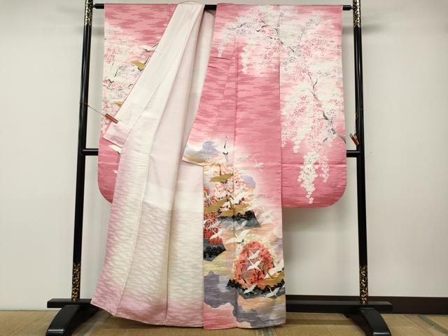 平和屋着物●豪華振袖・長襦袢セット　駒刺繍　立波飛鶴草花文　暈し染め　金銀彩　正絹　逸品　CABN4955ut