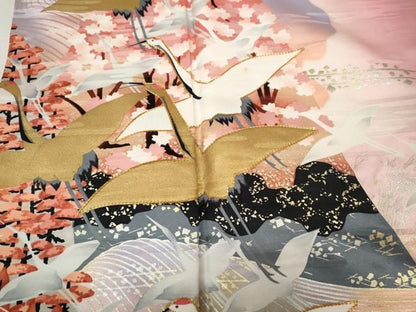 平和屋着物●豪華振袖・長襦袢セット　駒刺繍　立波飛鶴草花文　暈し染め　金銀彩　正絹　逸品　CABN4955ut