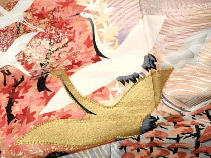 平和屋着物●豪華振袖・長襦袢セット　駒刺繍　立波飛鶴草花文　暈し染め　金銀彩　正絹　逸品　CABN4955ut