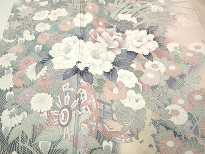 平和屋着物●訪問着　刺繍　孔雀花車文　暈し染め　やまと誂製　正絹　逸品　未使用　CABN4976ut