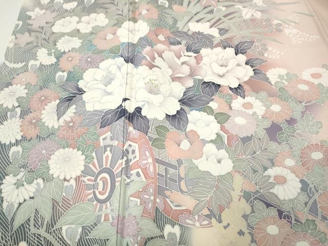 平和屋着物●訪問着　刺繍　孔雀花車文　暈し染め　やまと誂製　正絹　逸品　未使用　CABN4976ut