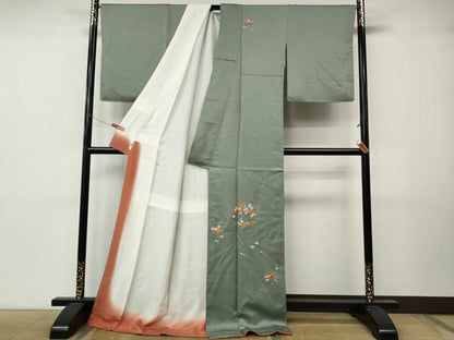 平和屋着物●豪華色留袖　総刺繍　松花文　金糸　ロング丈　正絹　逸品　CABN4982ut