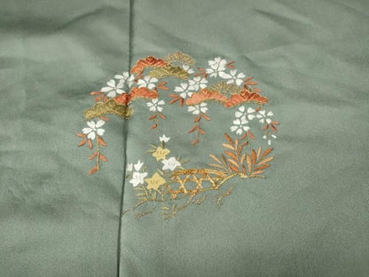 平和屋着物●豪華色留袖　総刺繍　松花文　金糸　ロング丈　正絹　逸品　CABN4982ut