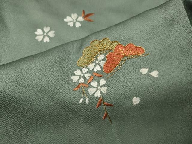 平和屋着物●豪華色留袖　総刺繍　松花文　金糸　ロング丈　正絹　逸品　CABN4982ut