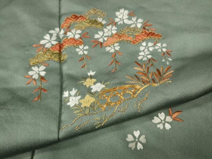平和屋着物●豪華色留袖　総刺繍　松花文　金糸　ロング丈　正絹　逸品　CABN4982ut