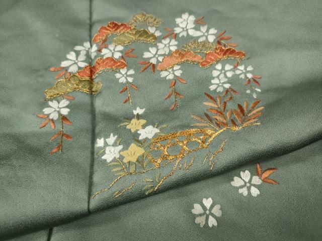 平和屋着物●豪華色留袖　総刺繍　松花文　金糸　ロング丈　正絹　逸品　CABN4982ut