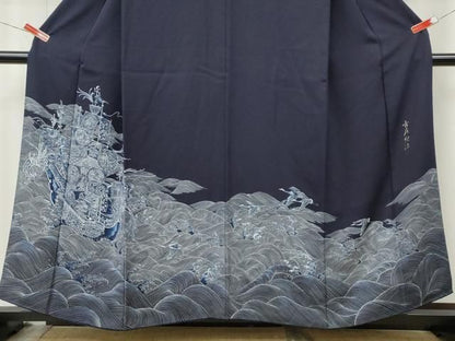 平和屋着物●豪華色留袖　古庄紀治　立波船文　正絹　逸品　CABN4983ut
