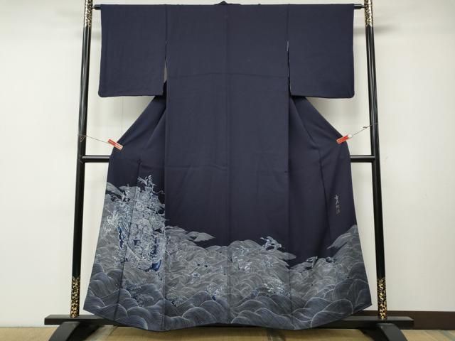 平和屋着物●豪華色留袖　古庄紀治　立波船文　正絹　逸品　CABN4983ut