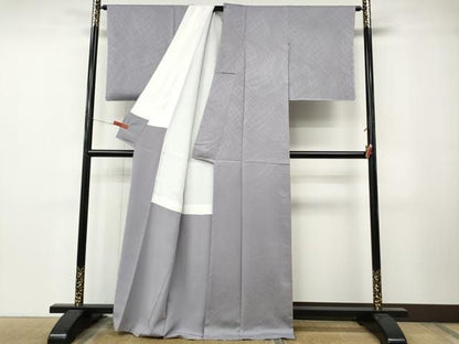 平和屋着物●上質な色無地　麻の葉地紋　牡丹鼠色　正絹　逸品　CABN4985ut