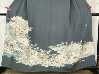 平和屋着物●本加賀友禅作家　柿本市郎　色留袖　風景草花文　正絹　逸品　CABN4988ut