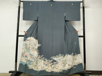 平和屋着物●本加賀友禅作家　柿本市郎　色留袖　風景草花文　正絹　逸品　CABN4988ut