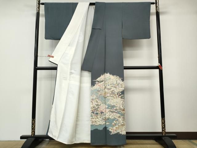平和屋着物●本加賀友禅作家　柿本市郎　色留袖　風景草花文　正絹　逸品　CABN4988ut