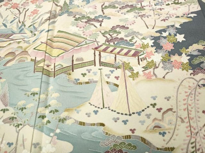 平和屋着物●本加賀友禅作家　柿本市郎　色留袖　風景草花文　正絹　逸品　CABN4988ut