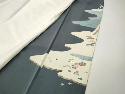 平和屋着物●本加賀友禅作家　柿本市郎　色留袖　風景草花文　正絹　逸品　CABN4988ut