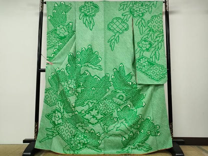 平和屋着物●豪華振袖　総絞り　枝葉文　正絹　逸品　CABN4990ut