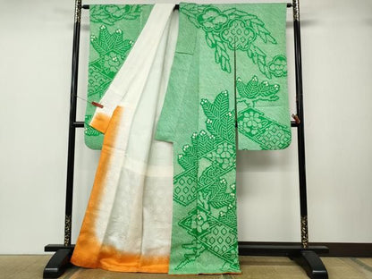 平和屋着物●豪華振袖　総絞り　枝葉文　正絹　逸品　CABN4990ut