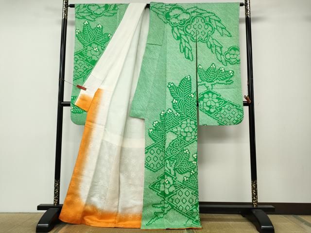 平和屋着物●豪華振袖　総絞り　枝葉文　正絹　逸品　CABN4990ut