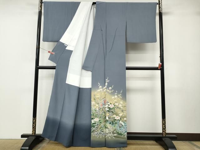 平和屋着物●十日町友禅作家　阿部佳雪　色留袖　鴛鴦枝花文　暈し染め　正絹　逸品　CABN4996ut