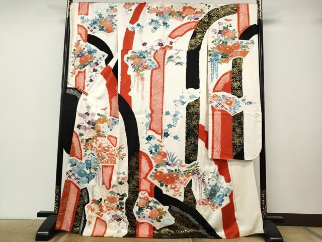 平和屋着物●豪華振袖　駒刺繍　草花文　金彩　正絹　逸品　CABN5004ut