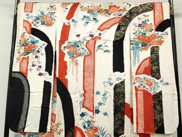 平和屋着物●豪華振袖　駒刺繍　草花文　金彩　正絹　逸品　CABN5004ut