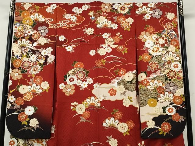 平和屋着物●豪華振袖　駒刺繍　雲重ね鼓花文　金彩　正絹　逸品　CABN5008ut
