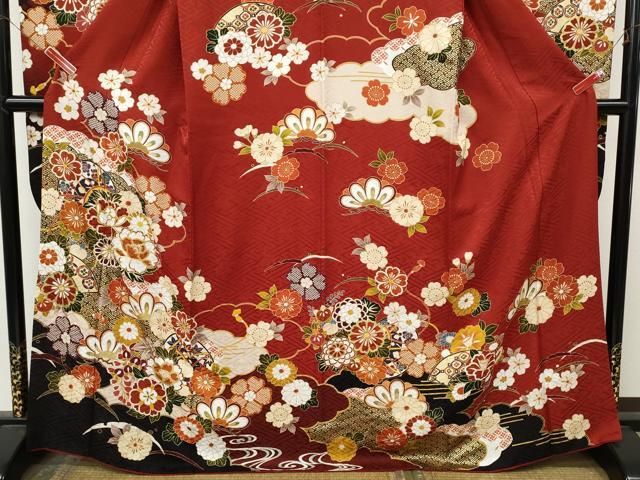 平和屋着物●豪華振袖　駒刺繍　雲重ね鼓花文　金彩　正絹　逸品　CABN5008ut