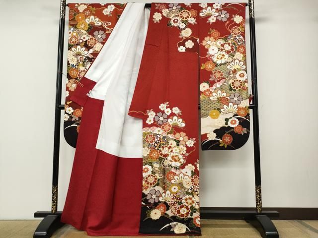 平和屋着物●豪華振袖　駒刺繍　雲重ね鼓花文　金彩　正絹　逸品　CABN5008ut